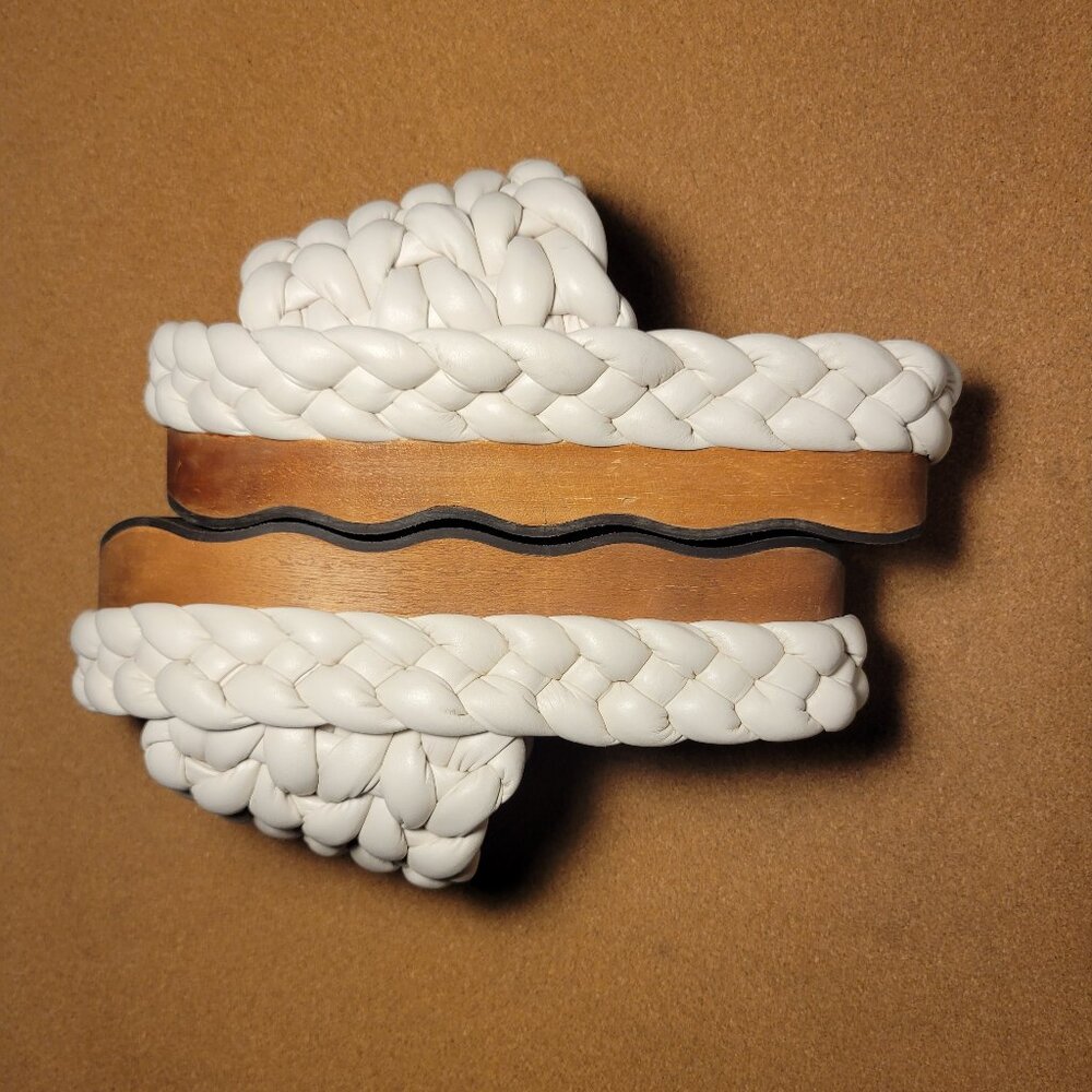 Chloe Scallop Wavy Braided Leather Platform Sandals